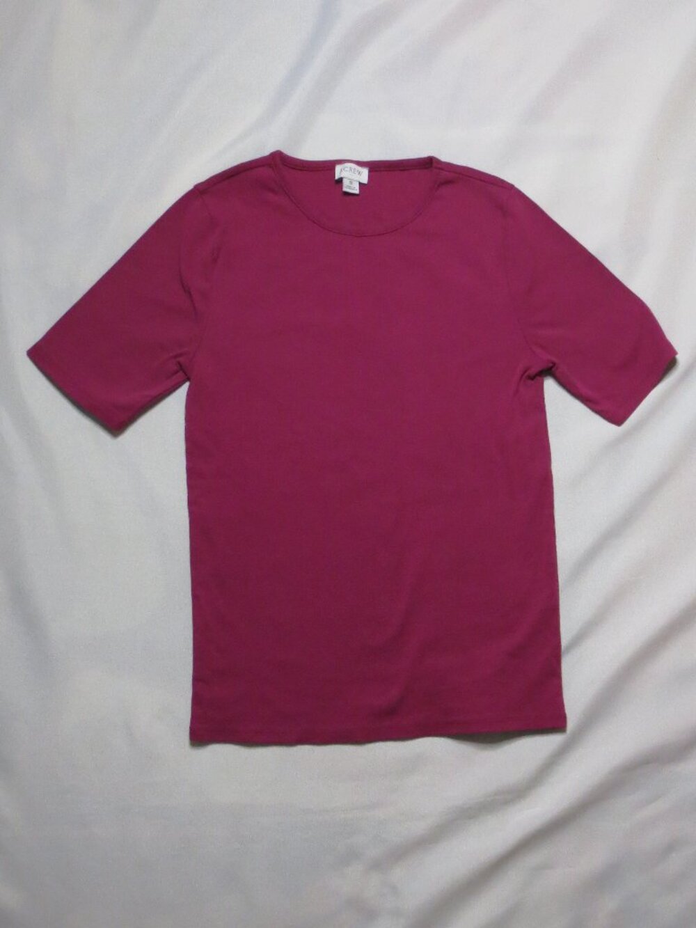 J CREW womens T-SHIRT pink BLOUSE tee STRETCH crew FUSHIA short sleeve SIZE S